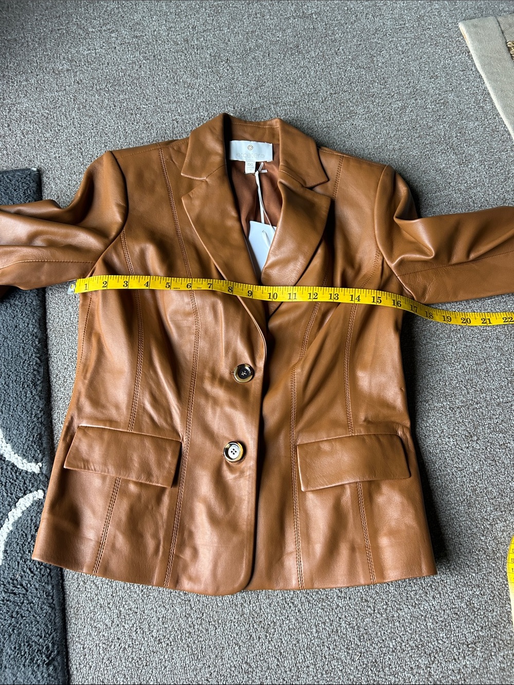 NWT Etcetera Women's Cognac Leather Blazer Jacket